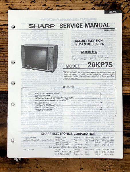 Sharp 20KP75 TV / Television Service Manual *Original*