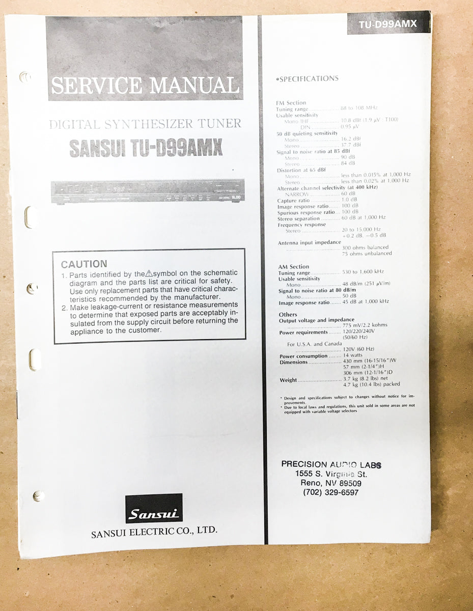Sansui TU-D99AMX Tuner Service Manual *Original*
