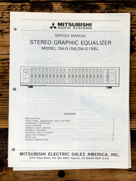 Mitsubishi DA-G156L Equalizer Service Manual *Original*