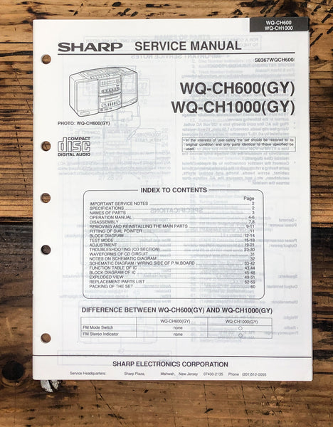 Sharp WQ-CH600 CH1000 Radio Service Manual *Original*