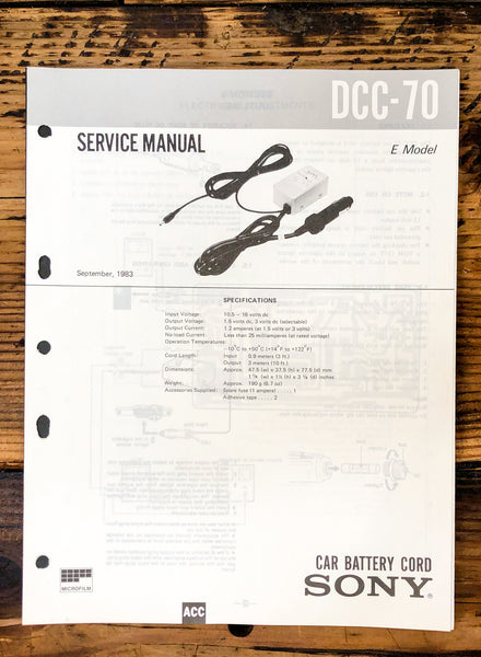 Sony DCC-70 Charger  Service Manual *Original*