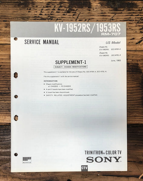 Sony KV-1952RS KV-1953RS TV Supp. Service Manual *Original*