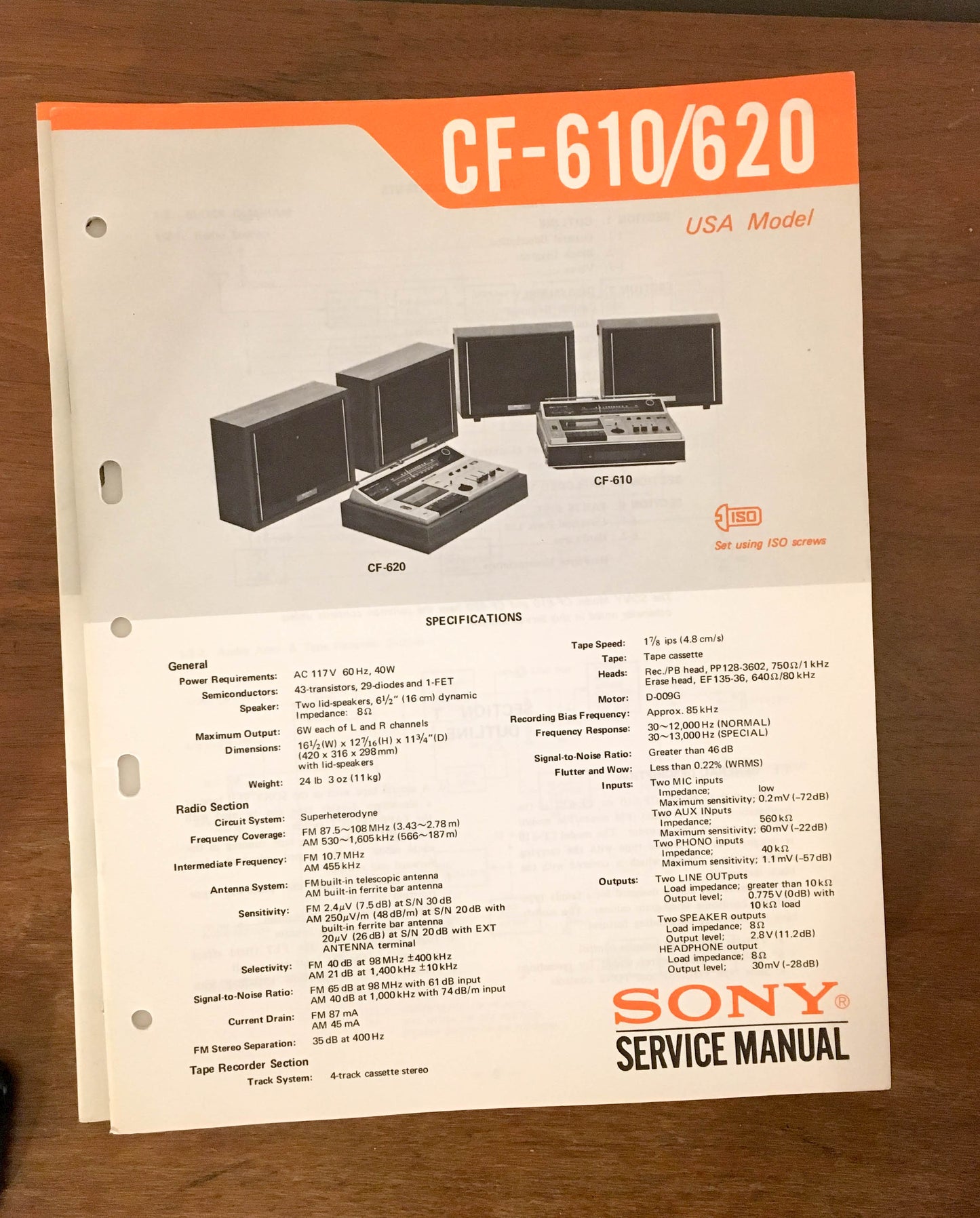 Sony CF-610 CF-620 RADIO CASSETTE  Service Manual *Original* #2
