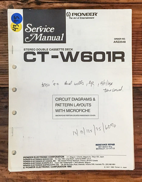 Pioneer CT-W601R Cassette Deck  Service Manual *Original*