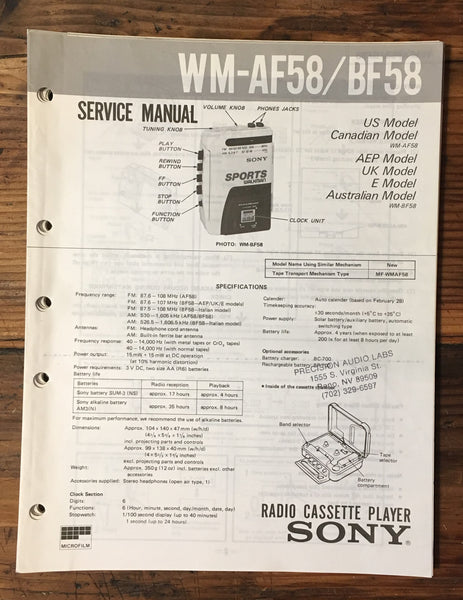 Sony WM-AF58 WM-BF58 Cassette Service Manual *Original*