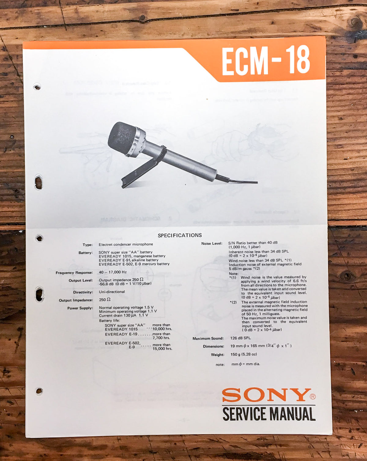 Sony ECM-18 Microphone  Service Manual *Original*