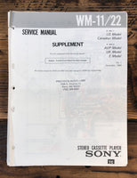 Sony WM-11 WM-22 Cassette Supp. Service Manual *Original*
