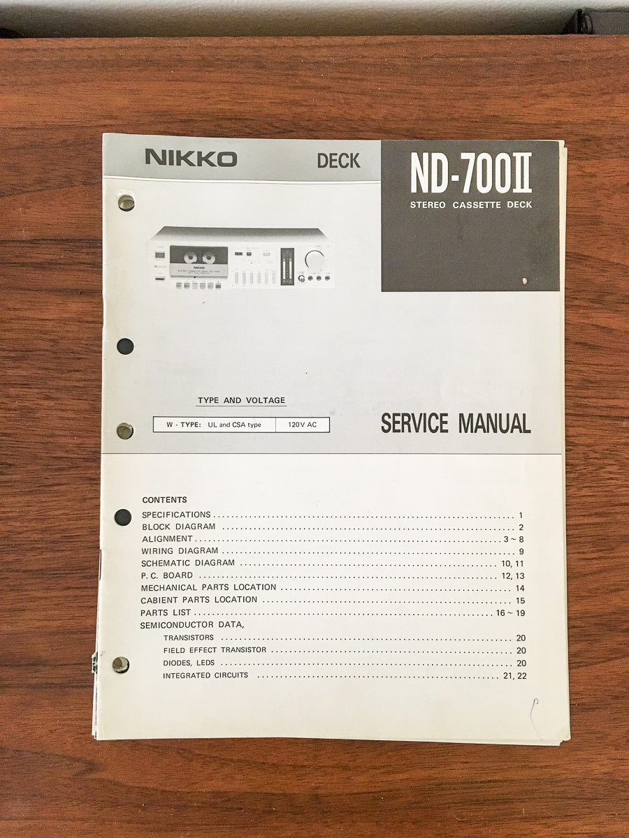 Nikko ND-700 II Cassette  Service Manual *Original*