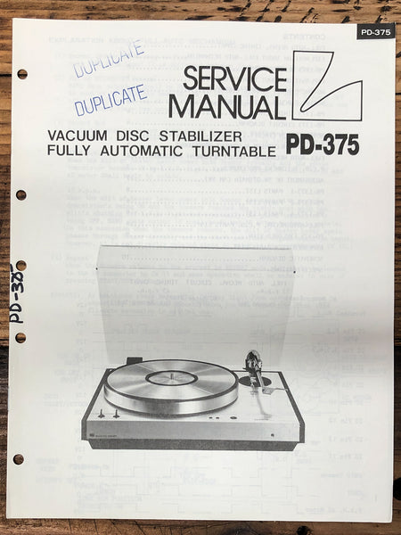 Luxman PD-375 Record Player / Turntable  Service Manual *Original*