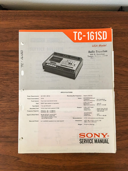 Sony TC-161SD Tape Recorder Service Manual *Original*