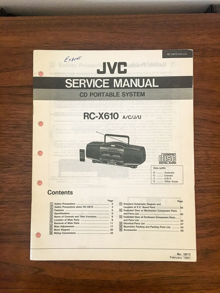 JVC RC-X610 RADIO / BOOMBOX Service Manual *Original*