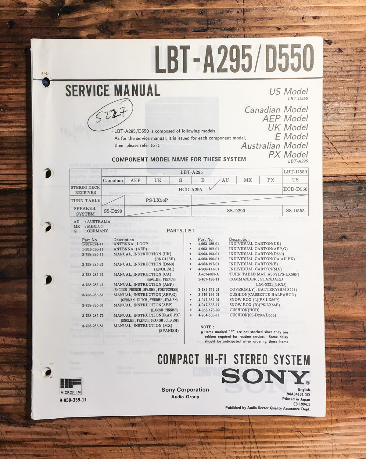 Sony LBT-A295 LBT-D550 Stereo  Service Manual *Original*