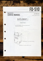 Sony FD-510 Watchman TV Supp. Service Manual *Original*