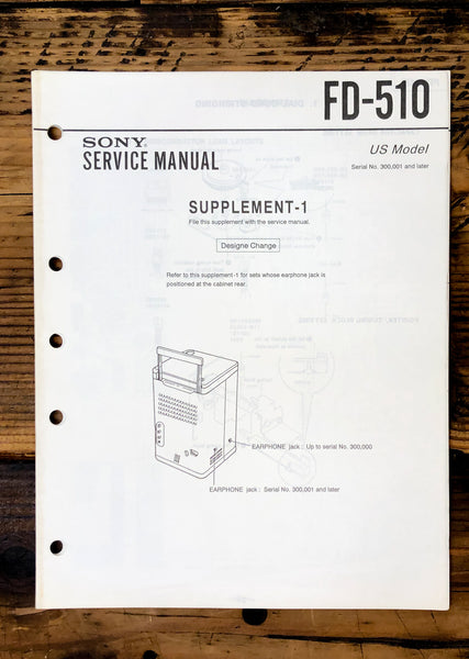 Sony FD-510 Watchman TV Supp. Service Manual *Original*