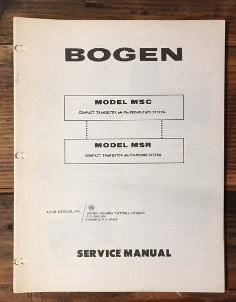 Bogen Model MSC MSR Stereo Service Manual *Original*