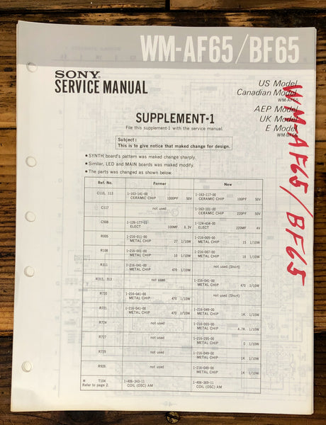 Sony WM-AF65 WM-BF65  Supp. Service Manual *Original*