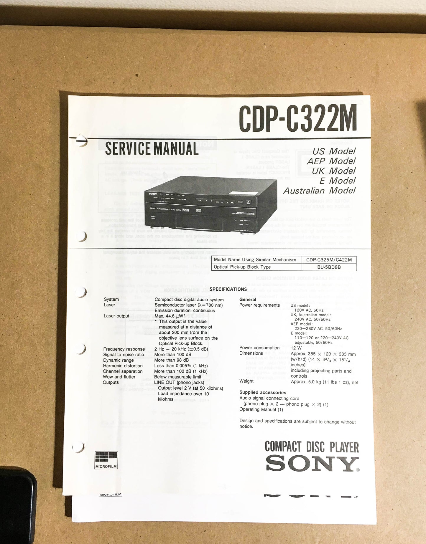 Sony CDP-C322M CD Player  Service Manual *Original*