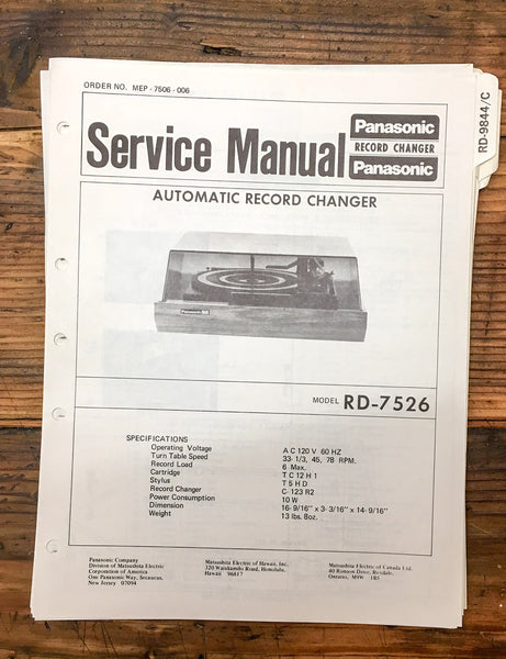 Panasonic RD-7526 Record Player  Service Manual *Original*