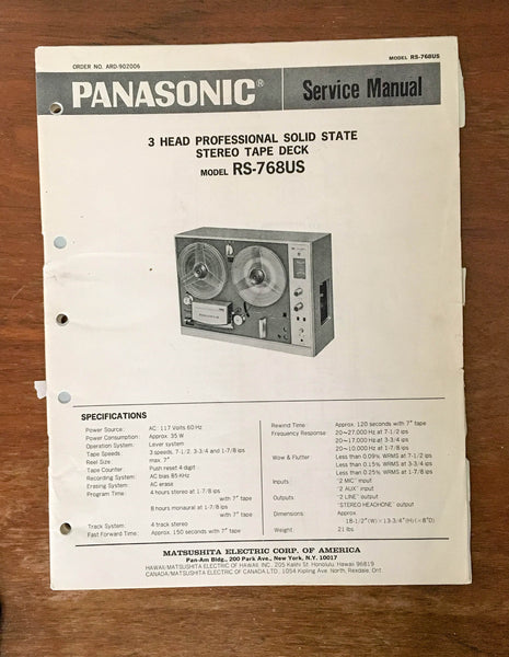 Panasonic Technics RS-768US Reel to Reel  Service Manual *Original*