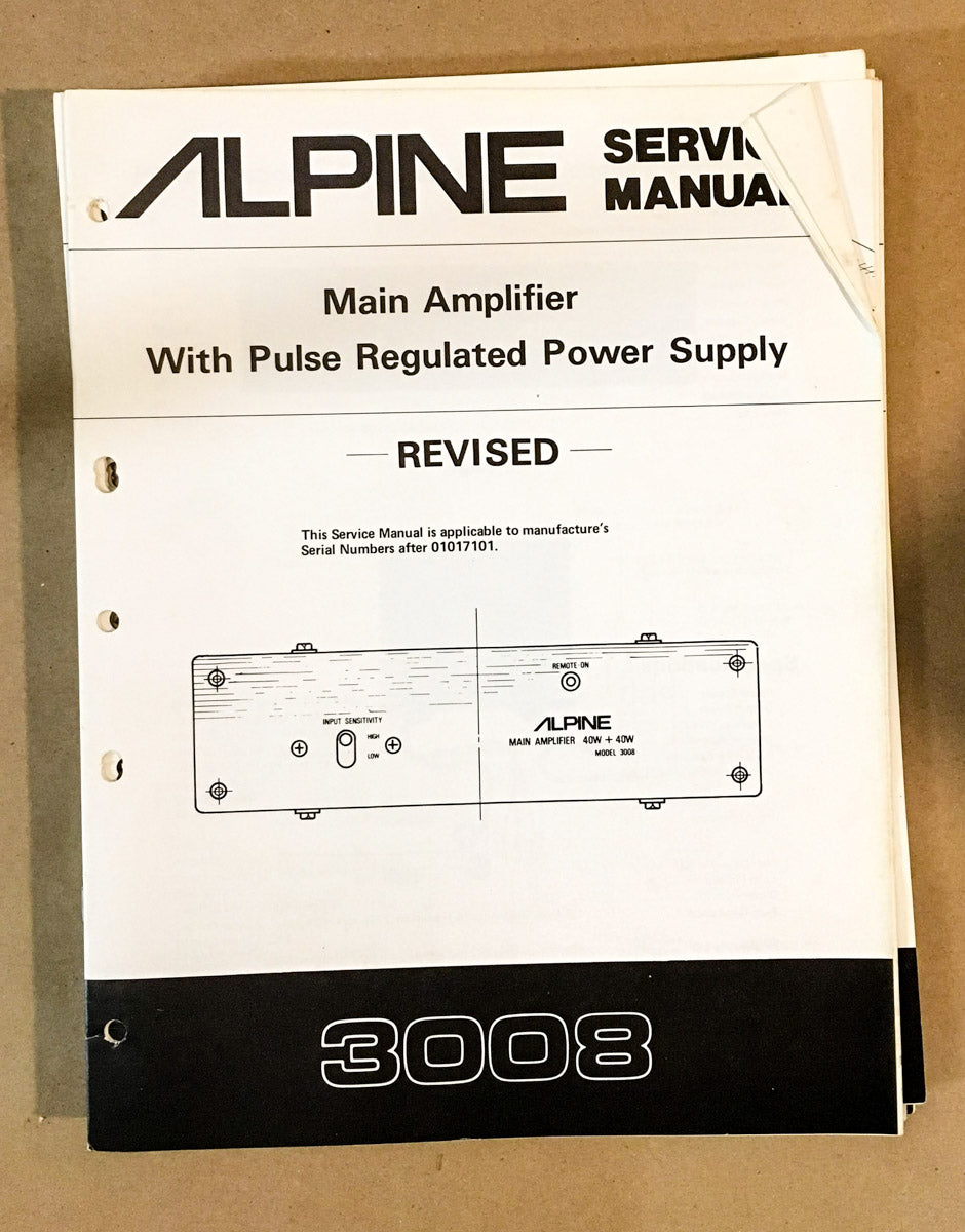 Alpine Model 3008 Revised Amplifier Service Manual *Original*