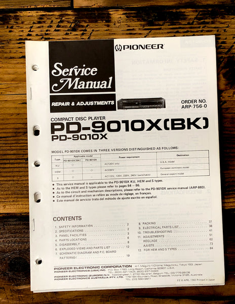 Pioneer PD-9010X CD Player  Service Manual *Original*