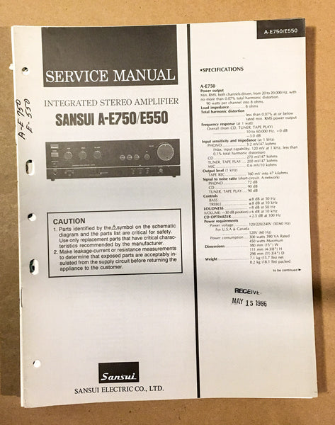 Sansui A-E750 A-E550 Amplifier  Service Manual *Original*