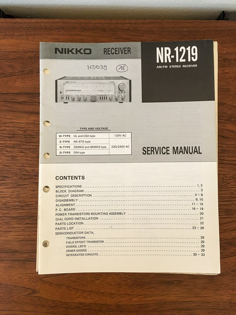 Nikko NR-1219 Receiver Service Manual *Original*