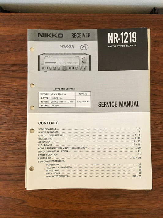 Nikko NR-1219 Receiver Service Manual *Original*