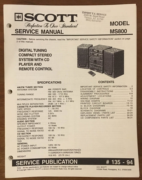 Scott MS800 STEREO  Service Manual *Original*