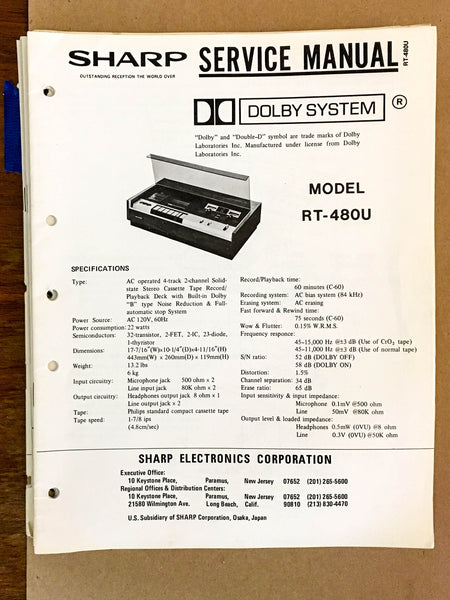 Sharp RT-480U Cassette Deck  Service Manual *Original*
