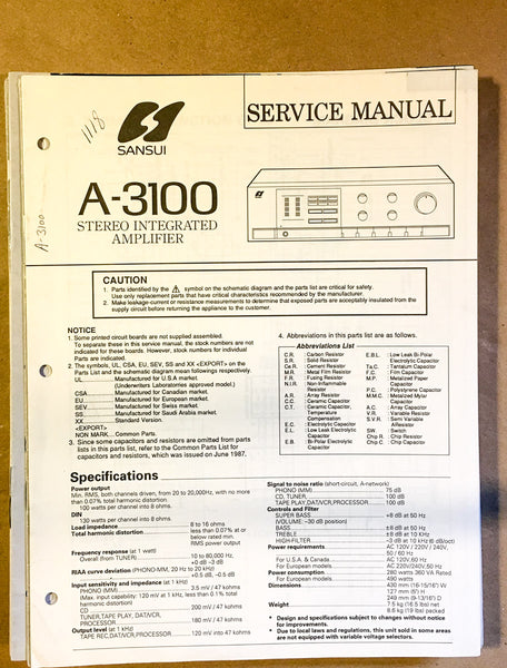 Sansui AU-3100 Amplifier Service Manual *Original*