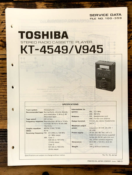 Toshiba KT-4549 KT-V945 Cassette Service Manual *Original*
