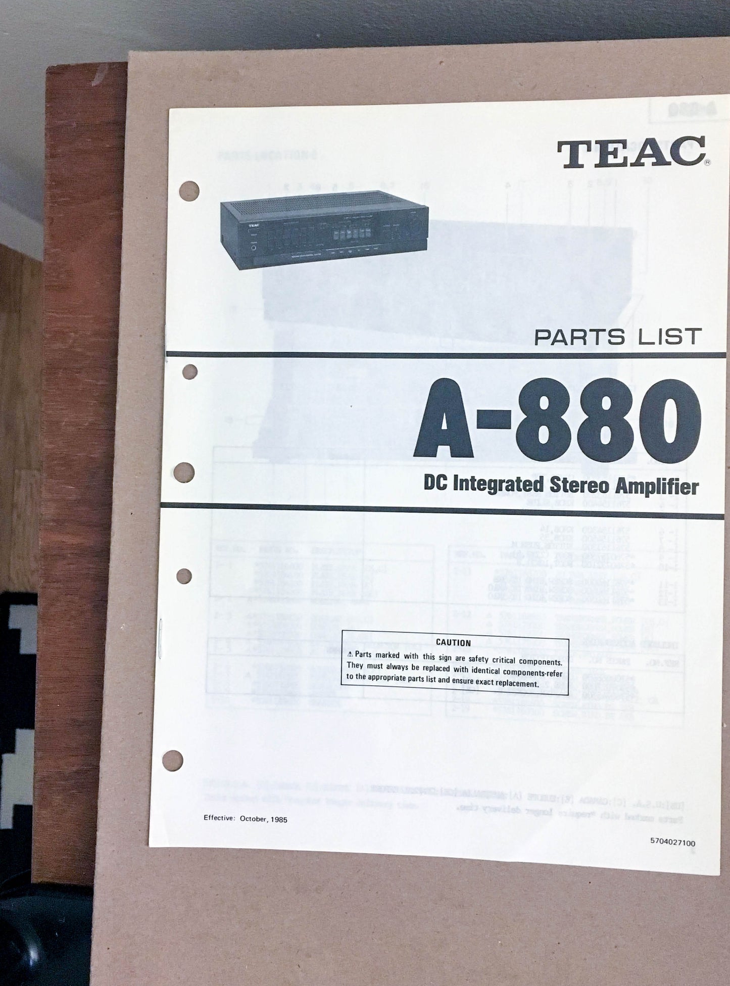 Teac A-880 Amplifier  Parts List *Original*