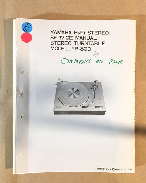 Yamaha YP-800 Record Player / Turntable  Service Manual *Original*