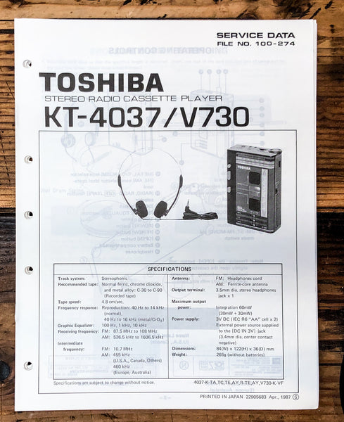 Toshiba KT-4037 KT-V730 Cassette Player Service Manual *Original*