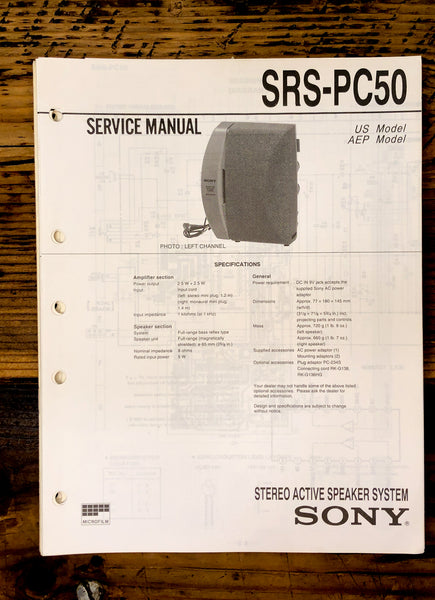 Sony SRS-PC50 Speaker  Service Manual *Original*