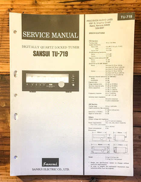 Sansui TU-719 Tuner Service Manual *Original*