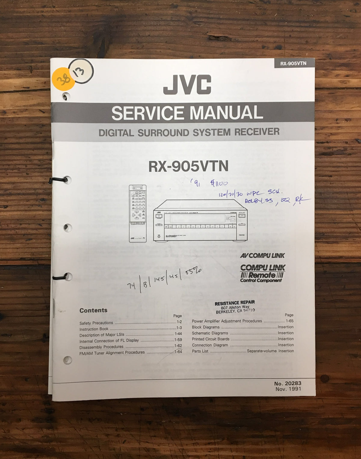 JVC RX-905VTN RX-905 Receiver  Service Manual *Original*