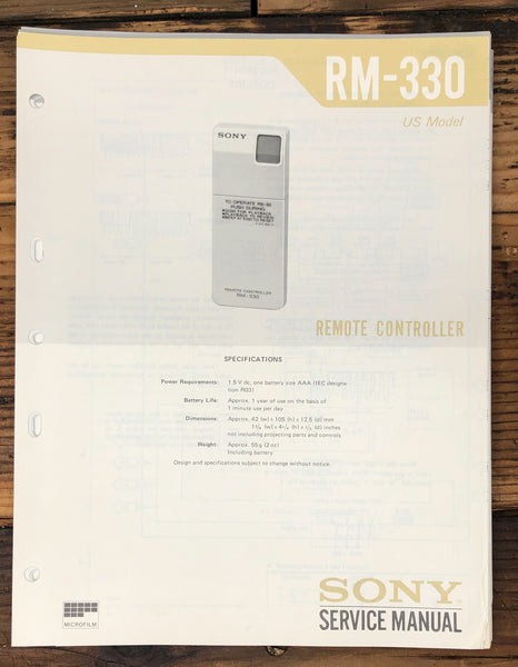 Sony RM-330 Remote Control  Service Manual *Original*