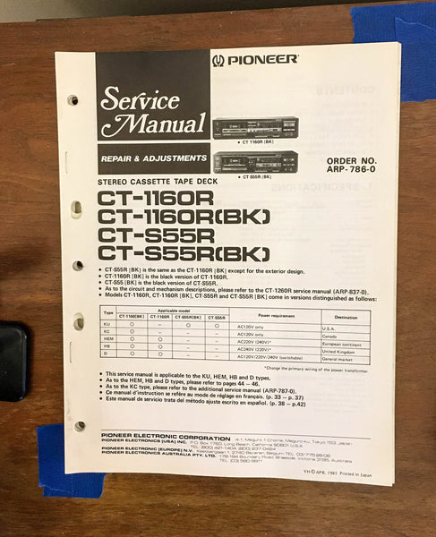 Pioneer CT-1160R CT-S55R Cassette  Service Manual *Original*