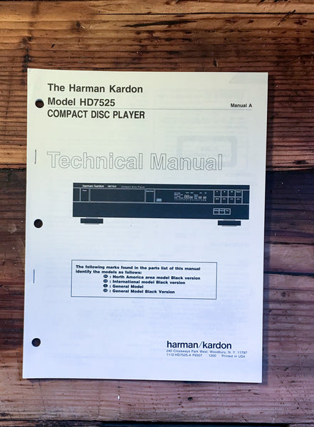 HK Harman Kardon PA7525 PA-7525 Amplifier Service Manual *Original*