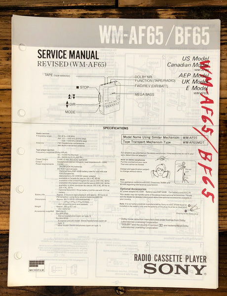 Sony WM-AF65 WM-BF65   Service Manual *Original*