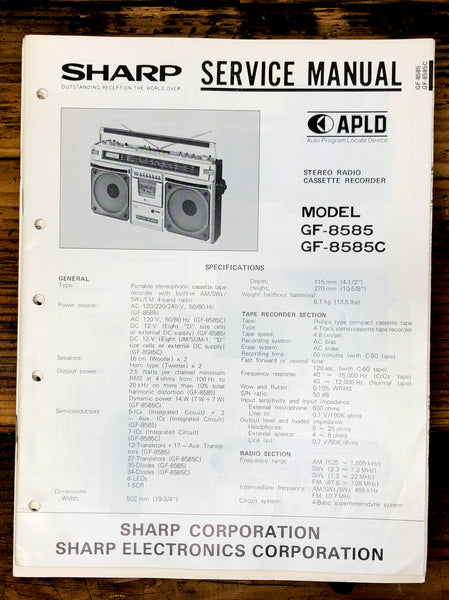 Sharp GF-8585 GF-8585C Radio / Boombox  Service Manual *Original*