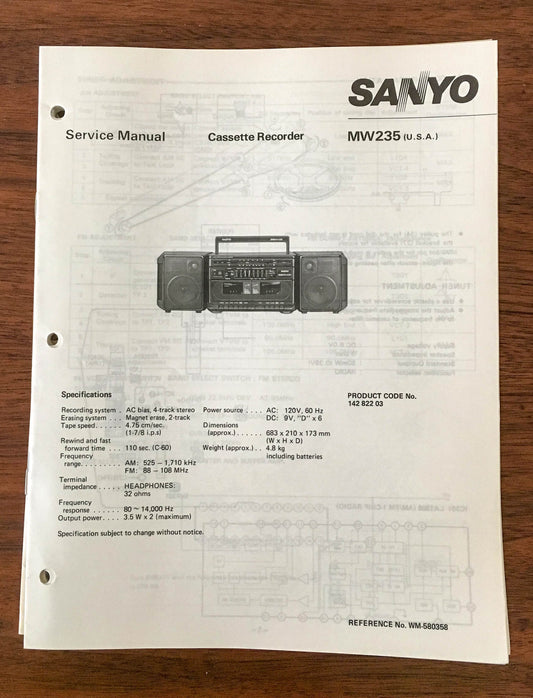 Sanyo M W235 Boombox / Radio Cassette Service Manual *Original*