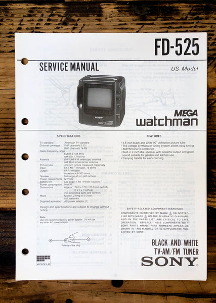 Sony FD-525 Watchman TV  Service Manual *Original*