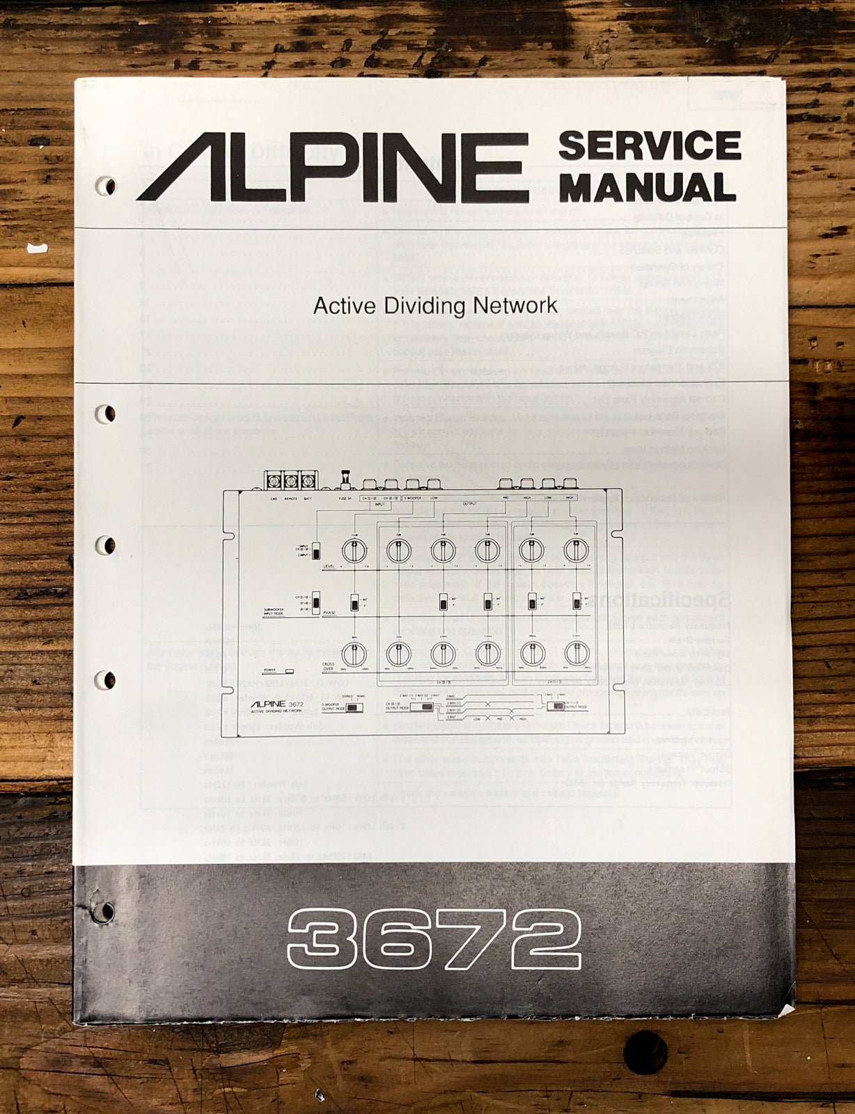 Alpine Model 3672 Dividing Network  Service Manual *Original*
