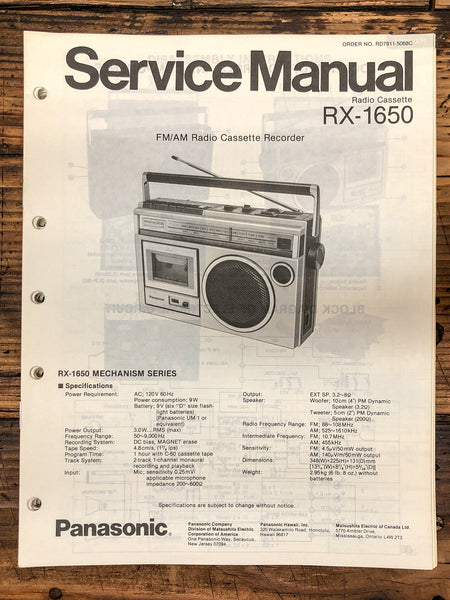 Panasonic RX-1650 Radio / Boombox  Service Manual *Original*