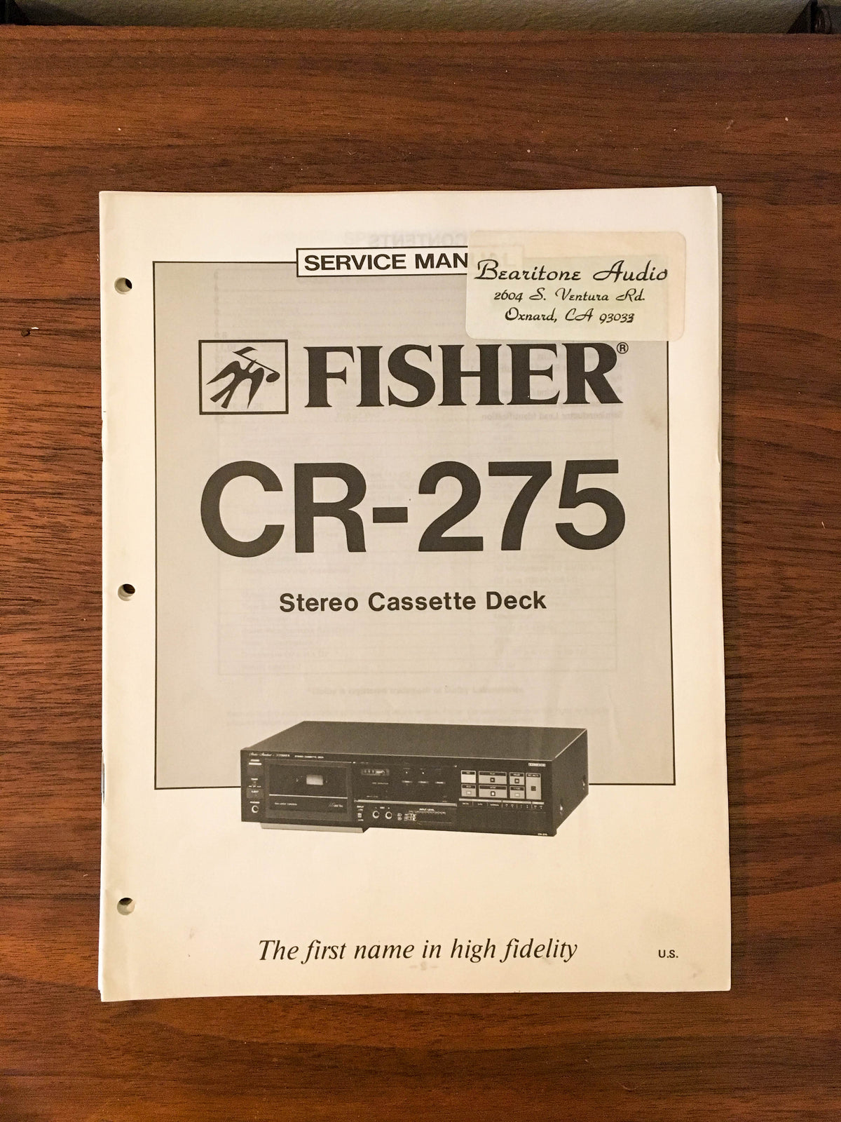 Fisher CR-275 Cassette Service Manual *Original*