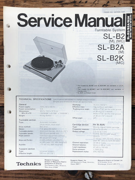 Technics SL-B2 SL-B2A SL-B2K Record Player / Turntable  Service Manual *Orig*