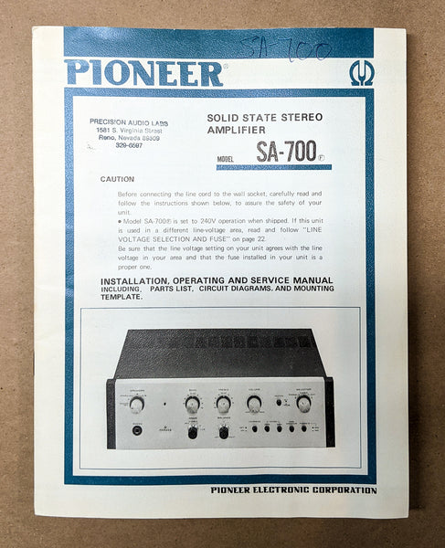 Pioneer SA-700 Stereo Amplifier Service Manual *Original* #2